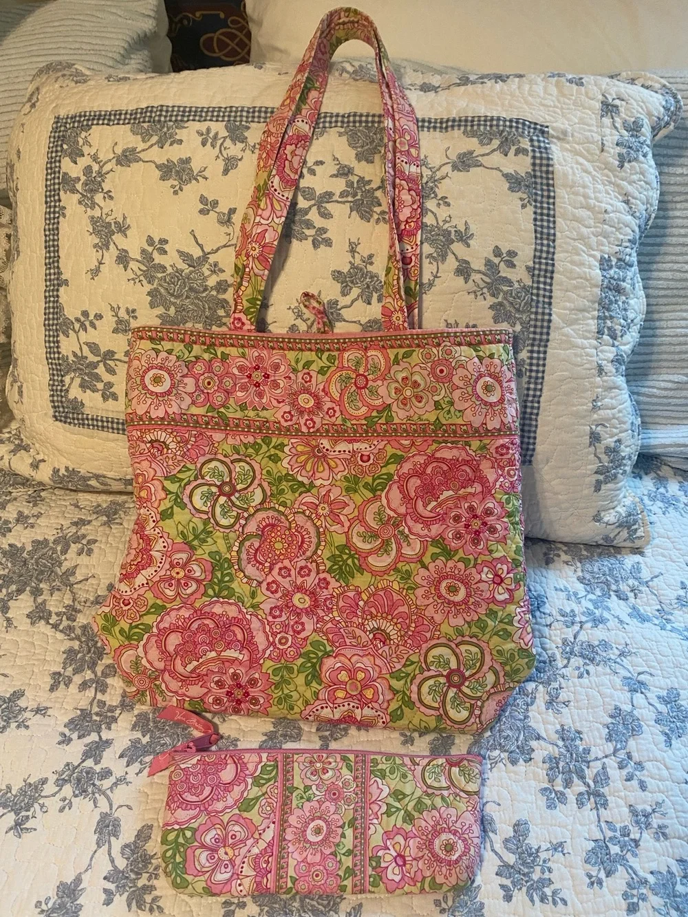 Vera Bradley Vintage Petal Pink Classic Tote Bag and Pencil Pouch